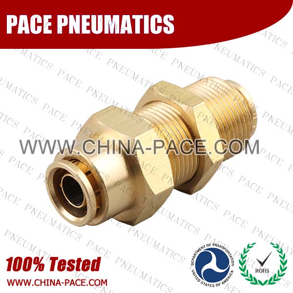 Union Bulkhead DOT Push To Connect Air Brake Fittings, DOT Push In Air Brake Tube Fittings, DOT Approved Brass Push To Connect Fittings, DOT Fittings, DOT Air Line Fittings, Air Brake Parts